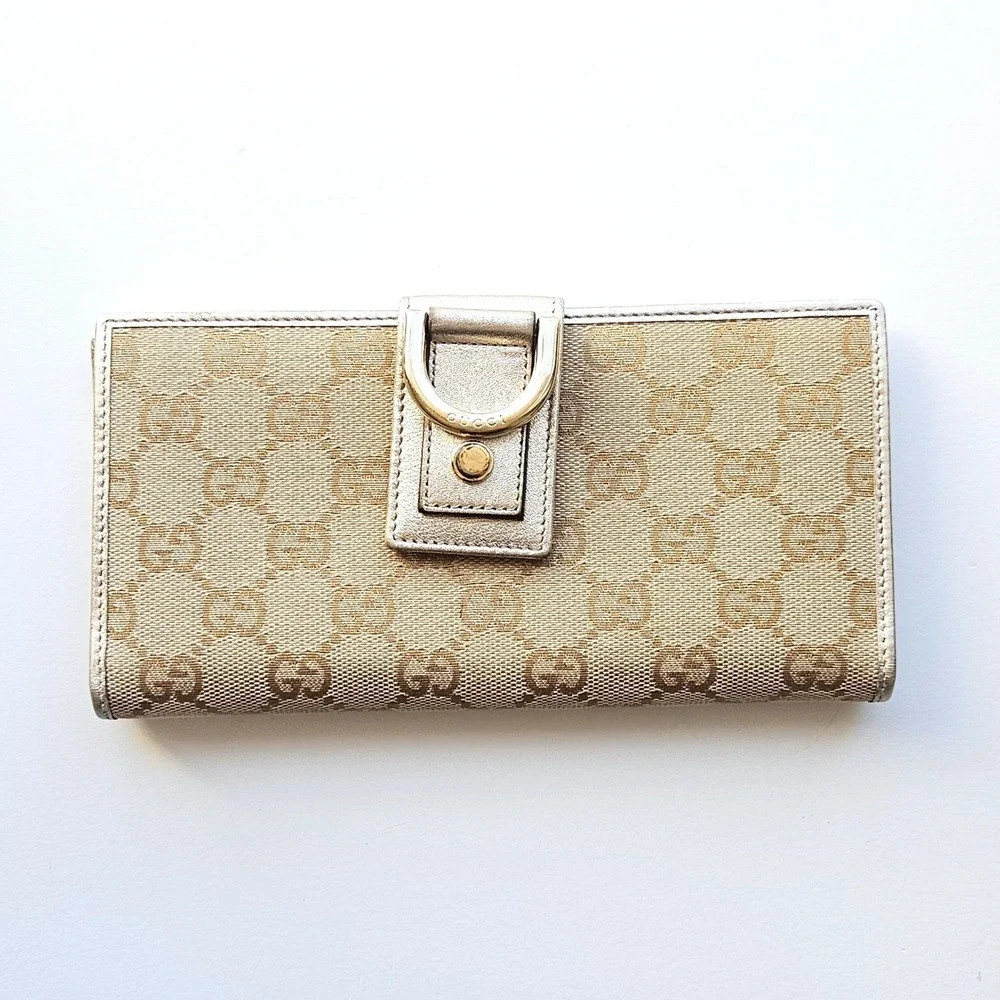 Gucci Abbey D-Ring Long Wallet GG Monogram Canvas Metallic Gold - Picture 2 of 15